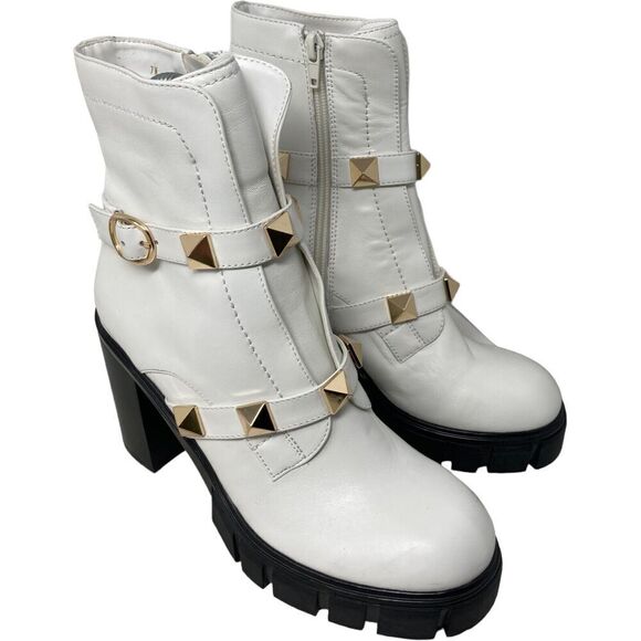 Vaneli Platform Boot Women's Size 7 M Davy White Studded Leather Buckle 4" Heel - Picture 3 of 9